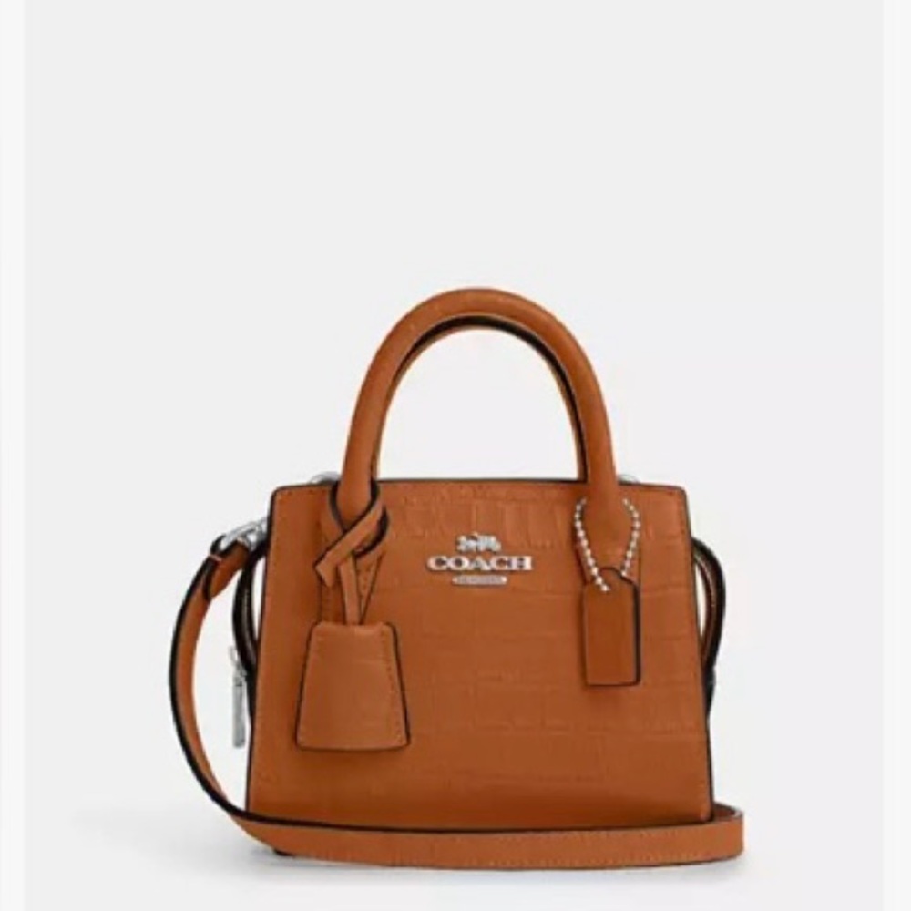 Coach mini Andrea Tote bag.  Orange alligator print leather with silver hardware
